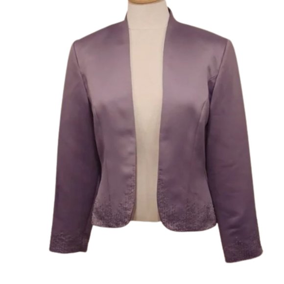 Bella Formals by Venus "Aubergine" Beaded Satin Jacket NEW- Sz. 8 - Picture 1 of 11